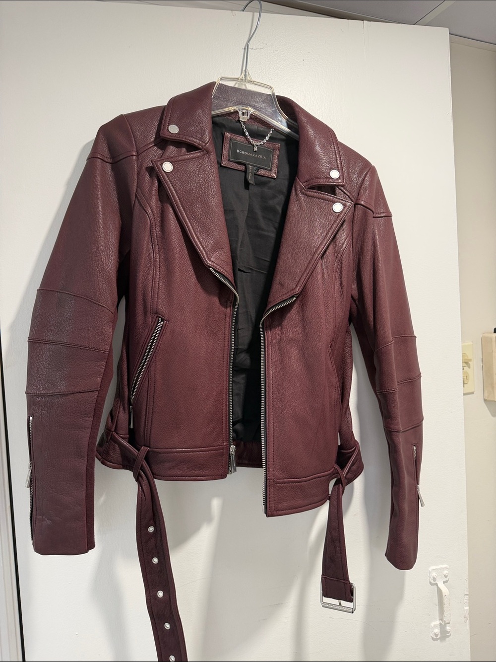 BCBGMaxAzria Wine Red Leather Moto Jacket